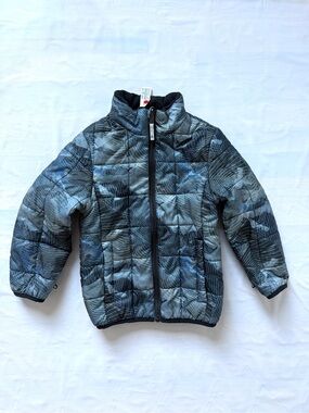 Gerry Boys Printed Puffer Jacket quilted Blue Gray Abstract Grid Size XS 5/6 new